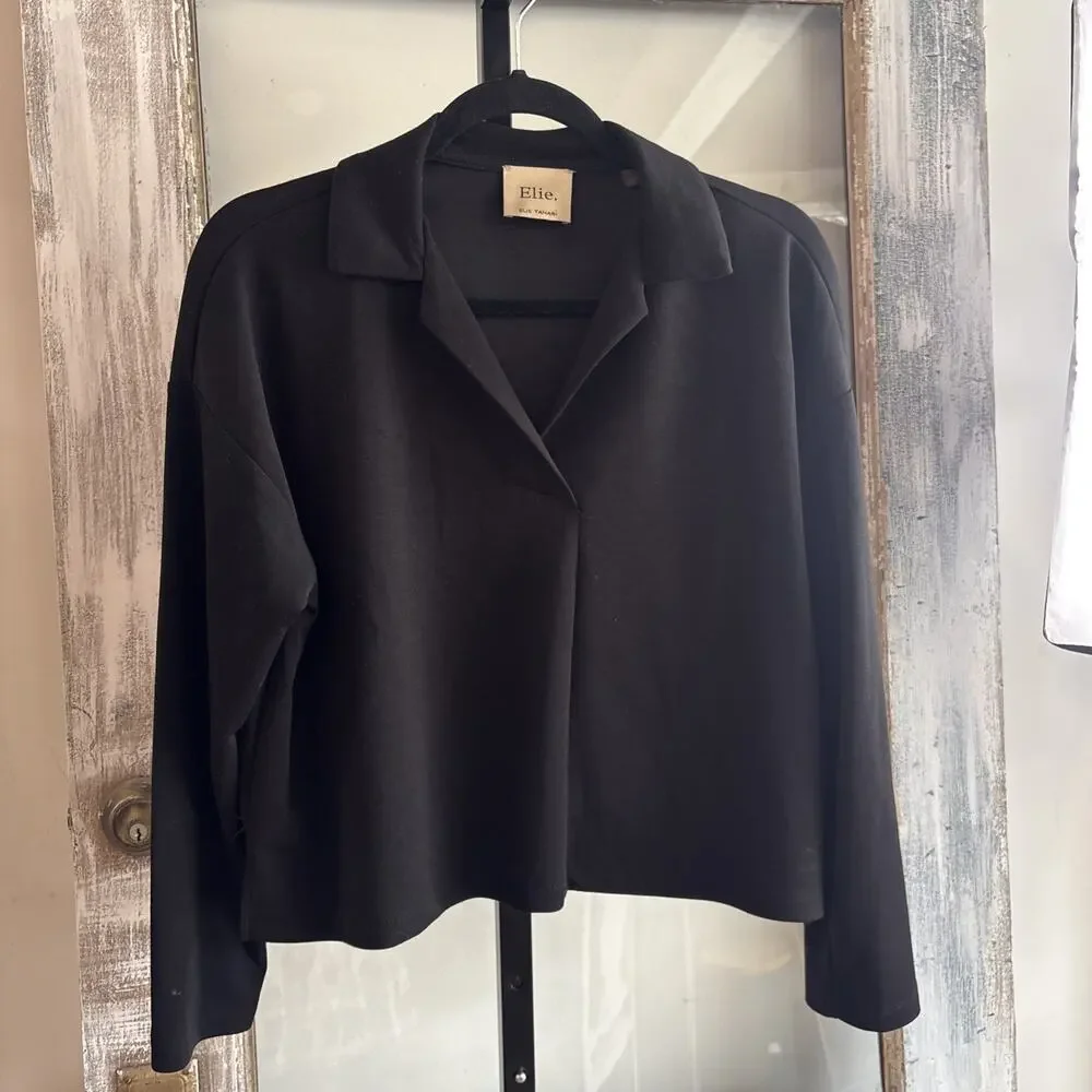 Women’s Elie Tahari Cropped Oversize Black Blouse Size Medium